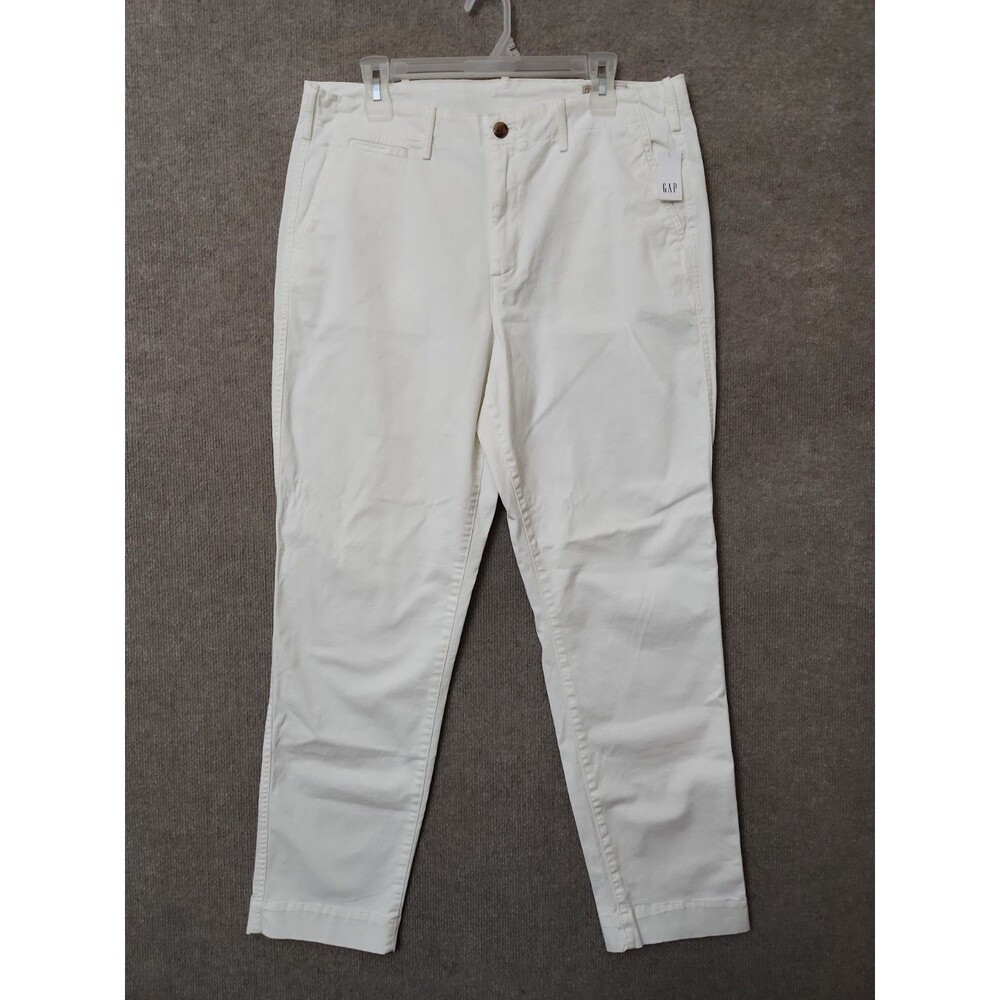 GAP Straight Khakis Pants Womens 14 Tall White Stretch NEW